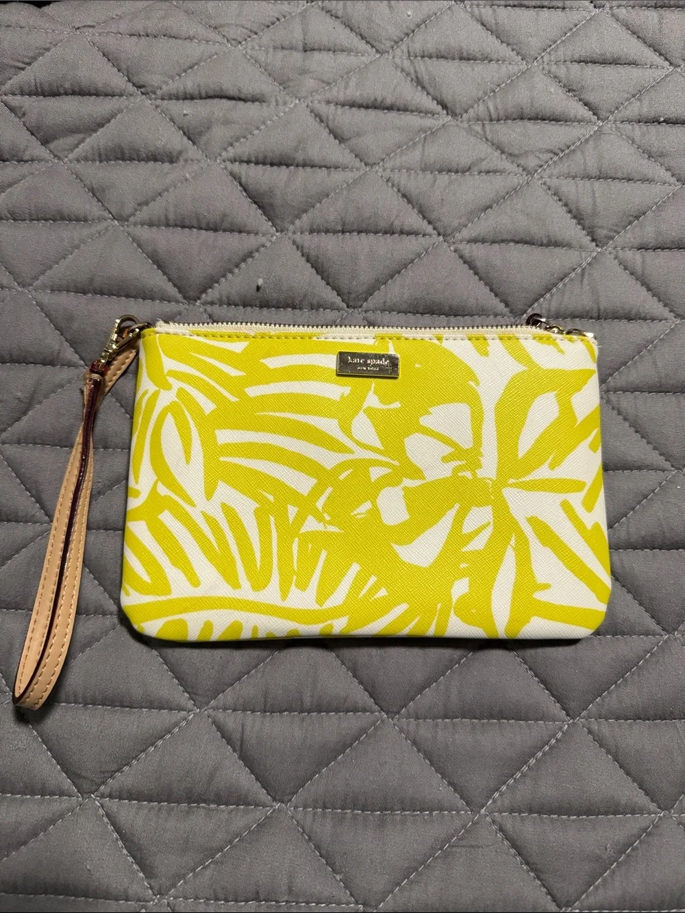 kate spade Yellow & White Palm-Print Wristlet